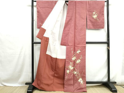 平和屋着物■訪問着　紬地　枝花文　正絹　逸品　DABH1110qa
