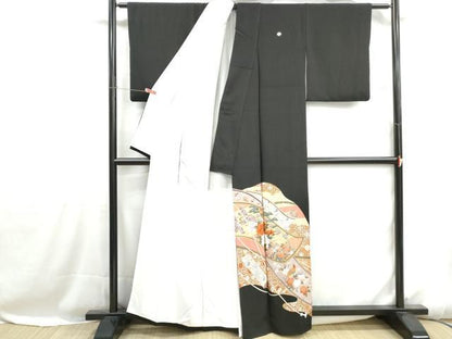 平和屋着物■豪華黒留袖　絵巻飛鶴花文　金彩　正絹　逸品　DABH1113qa