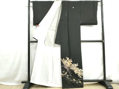 平和屋着物■豪華黒留袖　駒刺繍　檜扇菊文　金彩　正絹　逸品　DABH1115qa