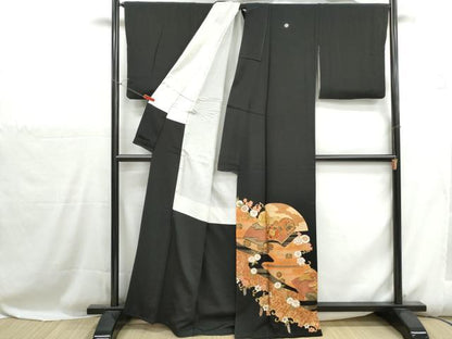 平和屋着物■豪華黒留袖　刺繍　地紙花鼓文　金彩　正絹　逸品　DABH1116qa