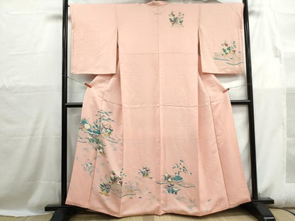 平和屋着物■訪問着　流水風景花文　正絹　逸品　DABH1118qa