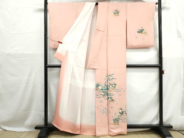 平和屋着物■訪問着　流水風景花文　正絹　逸品　DABH1118qa