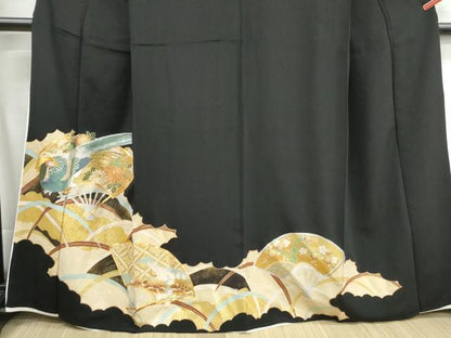 平和屋着物■豪華黒留袖　駒刺繍　檜扇花鳥文　金銀彩　正絹　逸品　DABH1124qa