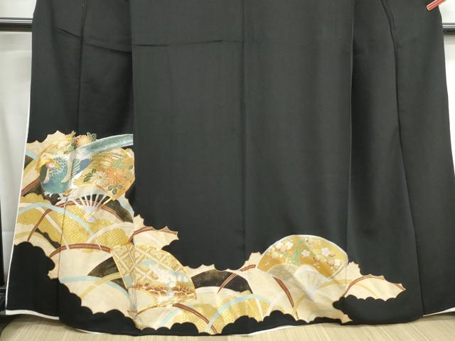 平和屋着物■豪華黒留袖　駒刺繍　檜扇花鳥文　金銀彩　正絹　逸品　DABH1124qa