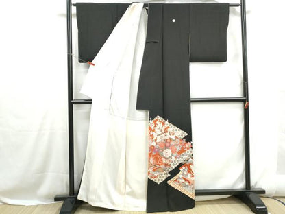 平和屋着物■豪華黒留袖　松皮菱飛鶴花文　金彩　正絹　逸品　DABH1127qa