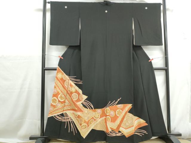 平和屋着物■豪華黒留袖　駒刺繍　花丸文　金彩　正絹　逸品　DABH1128qa