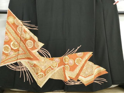 平和屋着物■豪華黒留袖　駒刺繍　花丸文　金彩　正絹　逸品　DABH1128qa
