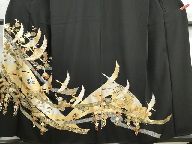平和屋着物■豪華黒留袖　駒刺繍　飛鶴雪輪花文　金銀彩　正絹　逸品　DABH1129qa