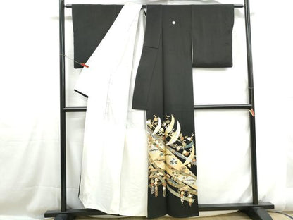 平和屋着物■豪華黒留袖　駒刺繍　飛鶴雪輪花文　金銀彩　正絹　逸品　DABH1129qa