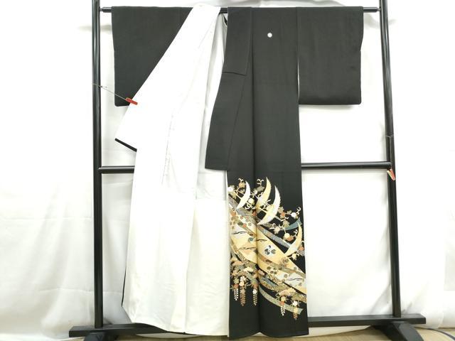 平和屋着物■豪華黒留袖　駒刺繍　飛鶴雪輪花文　金銀彩　正絹　逸品　DABH1129qa
