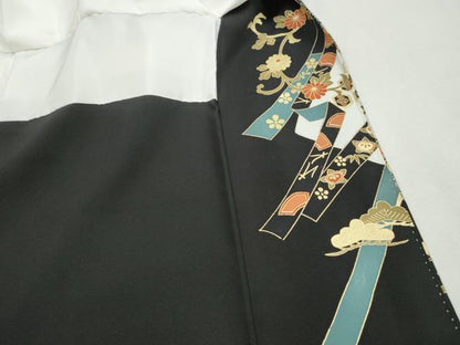 平和屋着物■豪華黒留袖　駒刺繍　飛鶴雪輪花文　金銀彩　正絹　逸品　DABH1129qa