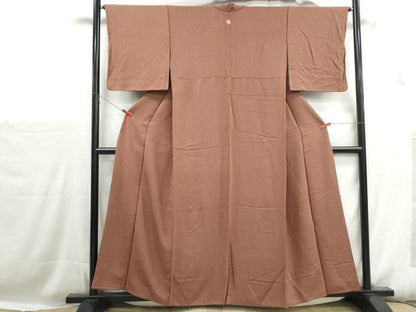 平和屋着物■上質な色無地　霞地紋　赭色　正絹　逸品　DABH1156qa