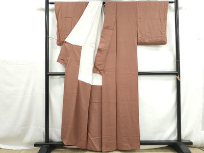 平和屋着物■上質な色無地　霞地紋　赭色　正絹　逸品　DABH1156qa