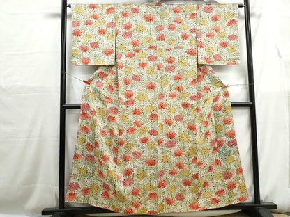 平和屋着物■上質な小紋　総絞り　菊尽くし文　杢目文　正絹　逸品　DABH1165qa