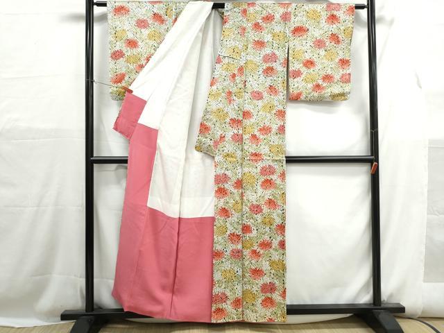 平和屋着物■上質な小紋　総絞り　菊尽くし文　杢目文　正絹　逸品　DABH1165qa