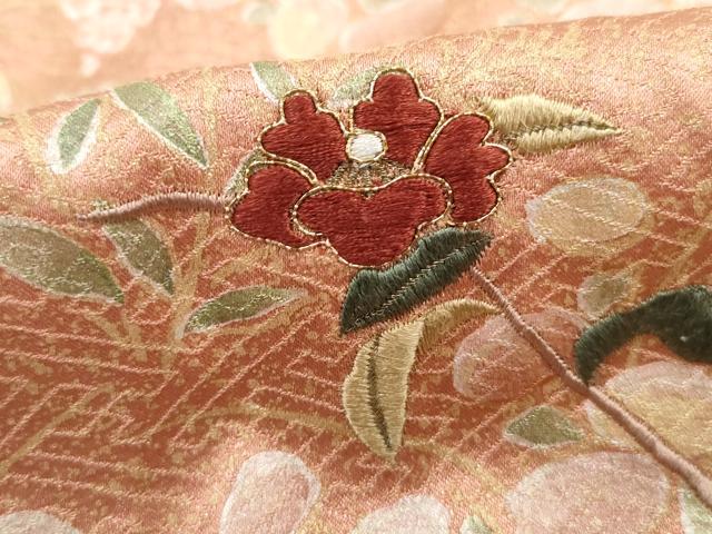 平和屋着物■訪問着　駒刺繍　絞り　道長花文　金彩　正絹　逸品　DABH1167qa