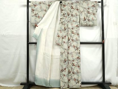 平和屋着物■上質な小紋　更紗花鳥文　金彩　鬼しぼ縮緬　正絹　逸品　DABH1180qa