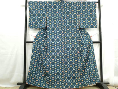 平和屋着物■上質な小紋　型染め　亀甲花文　正絹　逸品　DABH1183qa