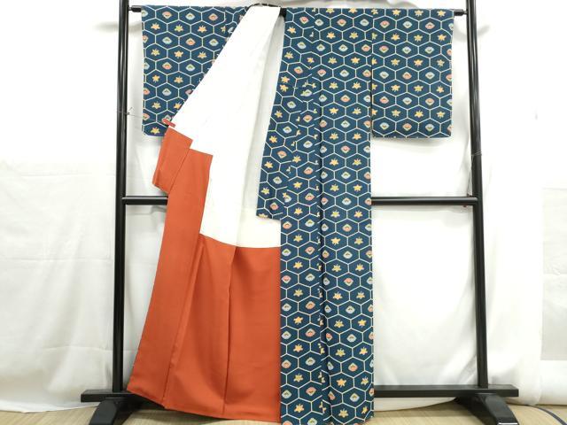 平和屋着物■上質な小紋　型染め　亀甲花文　正絹　逸品　DABH1183qa