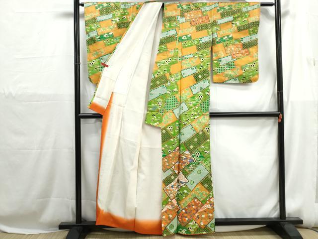 平和屋着物■訪問着　扇面花蝶文　金彩　正絹　逸品　DABH1197qa