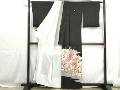 平和屋着物■豪華黒留袖　駒刺繍　飛鶴枝梅文　金彩　正絹　逸品　DABH1219qa