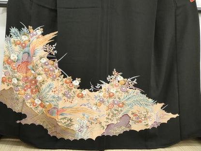 平和屋着物■豪華黒留袖　花鳥文　金彩　正絹　逸品　DABH1222qa