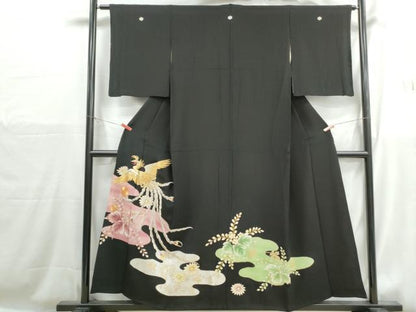 平和屋着物■豪華黒留袖　駒刺繍　鳳凰花文　桐　金銀糸　金彩　正絹　逸品　DABH1226qa