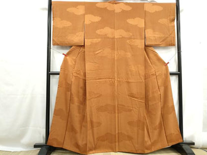 平和屋着物■上質な色無地　雲地紋　赤朽葉色　正絹　逸品　DABH1232qa
