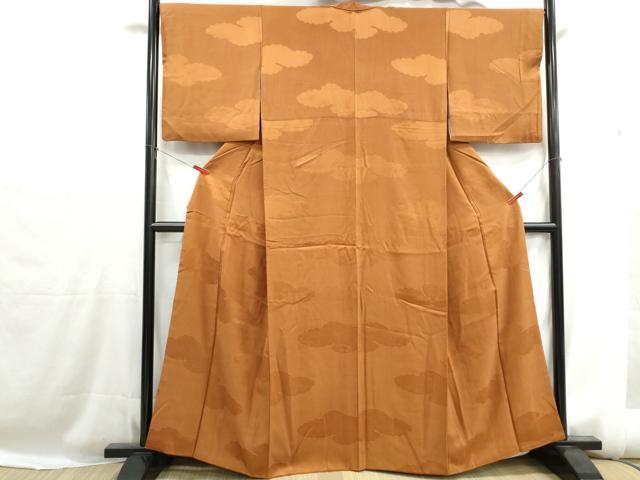 平和屋着物■上質な色無地　雲地紋　赤朽葉色　正絹　逸品　DABH1232qa