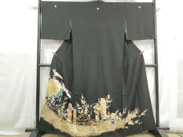 平和屋着物■豪華黒留袖　刺繍　飛鶴枝梅文　金銀彩　正絹　逸品　DABH1238qa