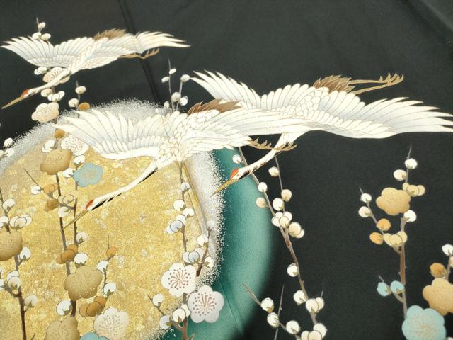 平和屋着物■豪華黒留袖　刺繍　飛鶴枝梅文　金銀彩　正絹　逸品　DABH1238qa