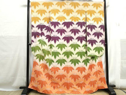 平和屋着物■豪華振袖　駒刺繍　笹の葉文　暈し染め　正絹　逸品　DABH1241qa