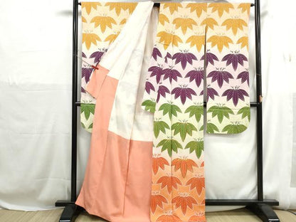 平和屋着物■豪華振袖　駒刺繍　笹の葉文　暈し染め　正絹　逸品　DABH1241qa