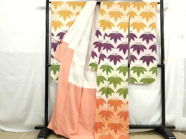 平和屋着物■豪華振袖　駒刺繍　笹の葉文　暈し染め　正絹　逸品　DABH1241qa
