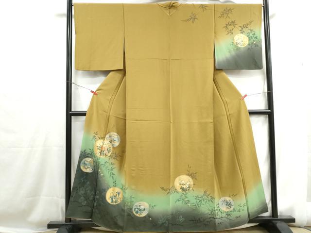 平和屋着物■訪問着　鴛鴦花丸文　暈し染め　金彩　正絹　逸品　DABH1247qa