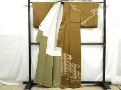 平和屋着物■訪問着　駒刺繍　絞り　笹松文　金銀彩　正絹　逸品　DABH1253qa