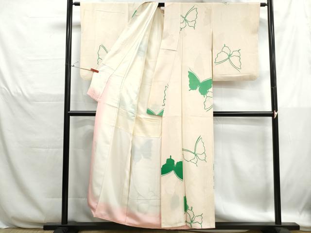 平和屋着物■上質な小紋　地紋起こし　舞蝶文　正絹　逸品　DABH1263qa