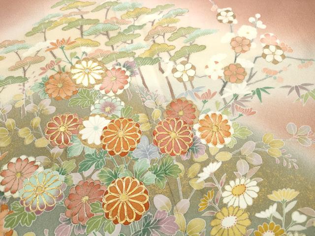 平和屋着物■豪華色留袖　作家物　駒刺繍　流水草花文　松竹梅　暈し染め　金彩　正絹　逸品　DABH1265qa