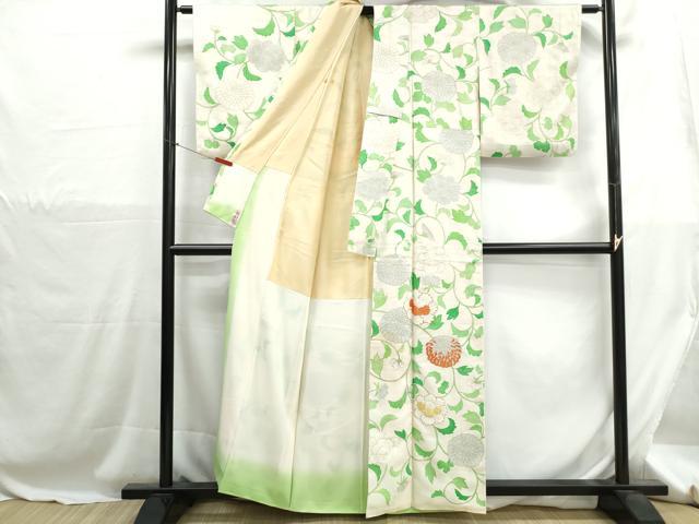 平和屋着物■訪問着　駒刺繍　更紗花文　金彩　正絹　逸品　DABH1267qa