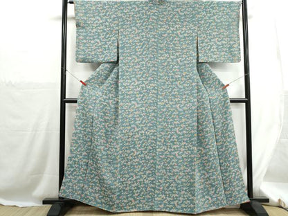 平和屋着物■上質な小紋　枝花文　鬼しぼ縮緬　正絹　逸品　DABH1270qa