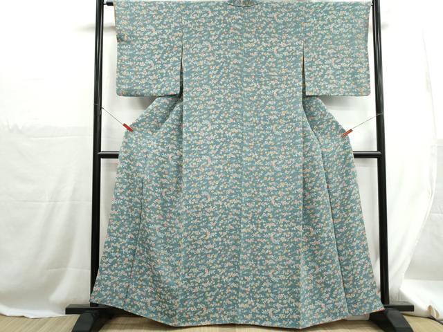 平和屋着物■上質な小紋　枝花文　鬼しぼ縮緬　正絹　逸品　DABH1270qa