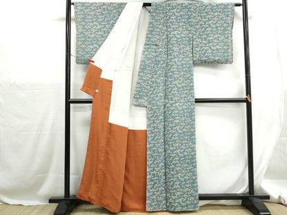 平和屋着物■上質な小紋　枝花文　鬼しぼ縮緬　正絹　逸品　DABH1270qa