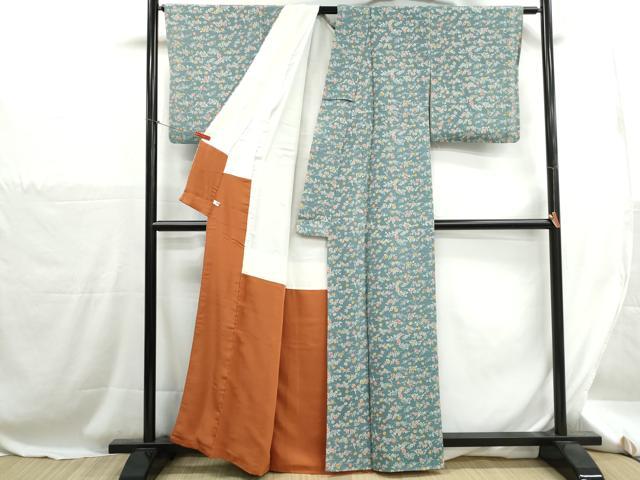 平和屋着物■上質な小紋　枝花文　鬼しぼ縮緬　正絹　逸品　DABH1270qa
