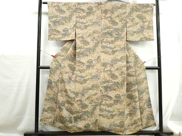 平和屋着物■上質な小紋　風景人物文　鬼しぼ縮緬　正絹　逸品　DABH1274qa