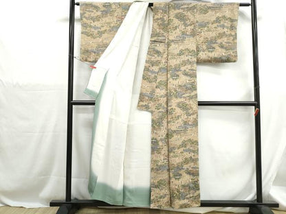 平和屋着物■上質な小紋　風景人物文　鬼しぼ縮緬　正絹　逸品　DABH1274qa