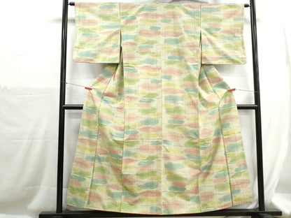平和屋着物■小千谷紬　格子雲文　正絹　逸品　DABH1277qa