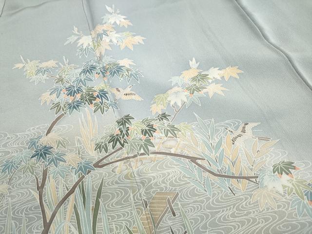 平和屋着物■訪問着　友禅　流水飛鳥文　舟　暈し染め　正絹　逸品　DABH1280qa
