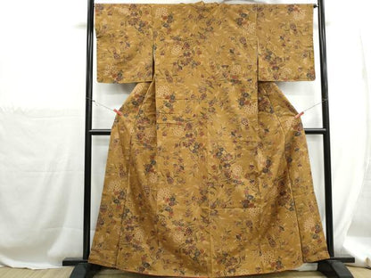 平和屋着物■上質な小紋　紬地　型染め　更紗花文　正絹　逸品　DABH1287qa