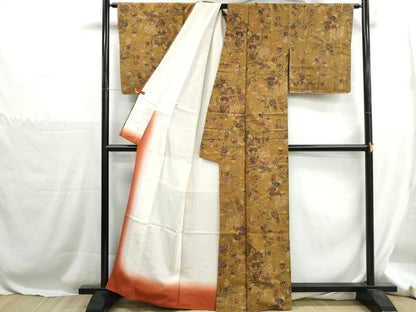 平和屋着物■上質な小紋　紬地　型染め　更紗花文　正絹　逸品　DABH1287qa