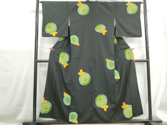 平和屋着物■小紋　抽象文　黒地　洗える着物　DABH1289qa